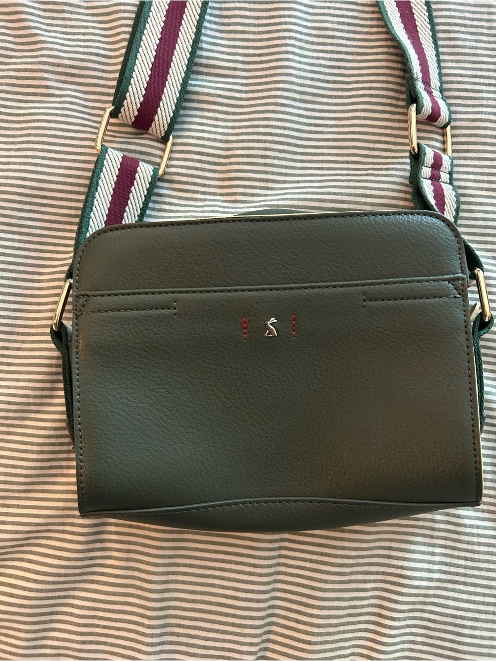 Joie Olive Green Leather Messenger with Striped Adjustable Strap